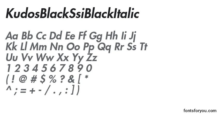A fonte KudosBlackSsiBlackItalic – alfabeto, números, caracteres especiais