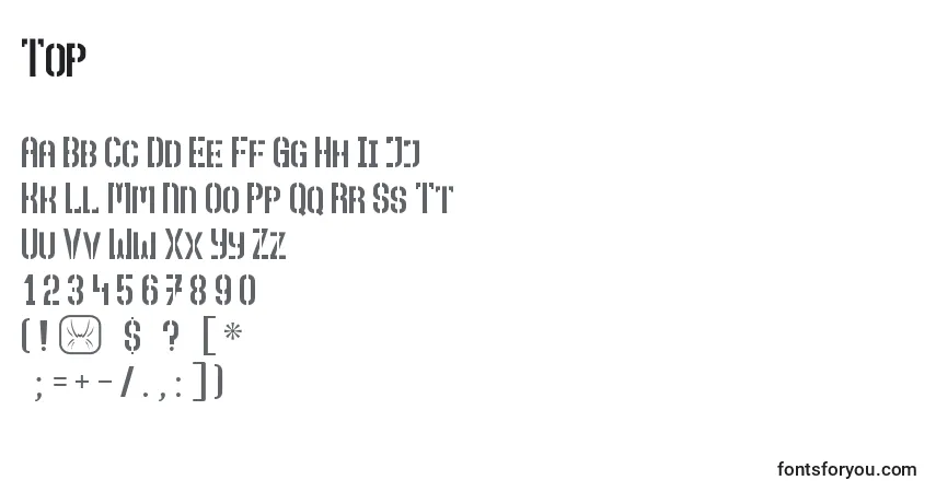 Czcionka Top – alfabet, cyfry, specjalne znaki