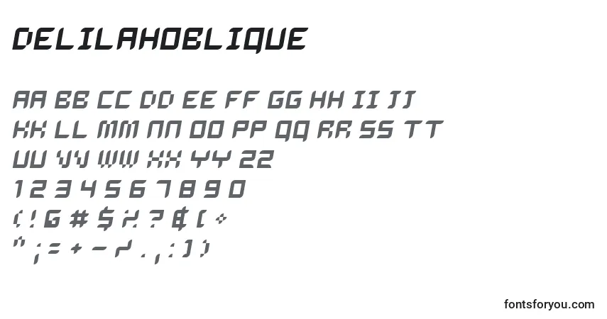 A fonte DelilahOblique – alfabeto, números, caracteres especiais