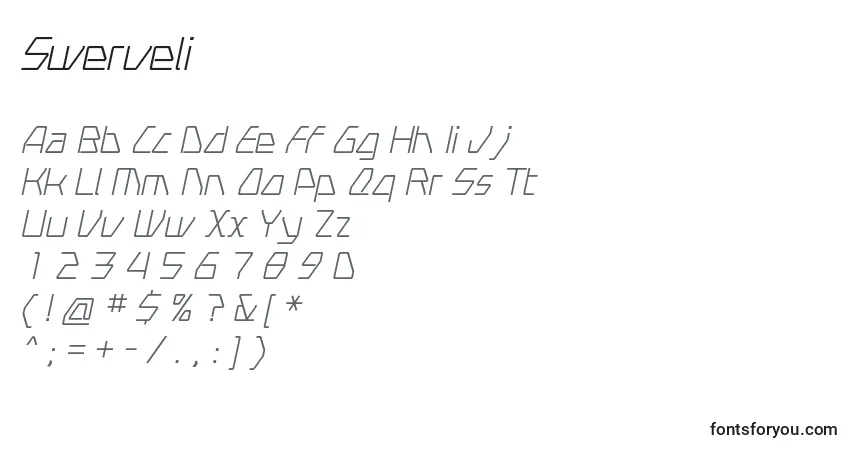 Schriftart Swerveli – Alphabet, Zahlen, spezielle Symbole
