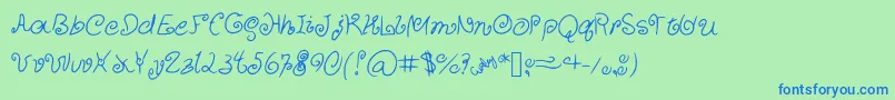 フォントCurlyCuties – 青い文字は緑の背景です。