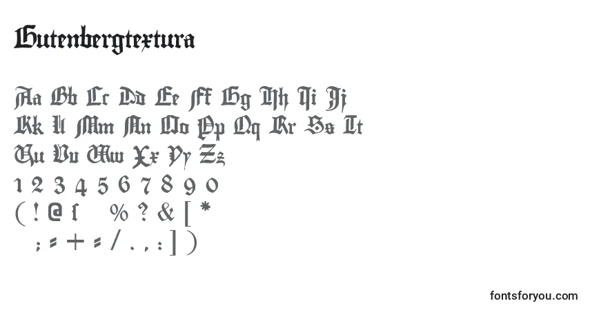 Fuente Gutenbergtextura - alfabeto, números, caracteres especiales