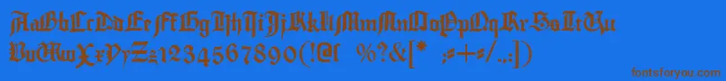 フォントGutenbergtextura – 茶色の文字が青い背景にあります。