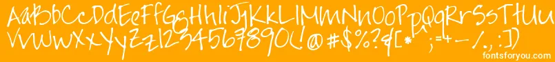 Jayneprintyoff-Schriftart – Weiße Schriften auf orangefarbenem Hintergrund