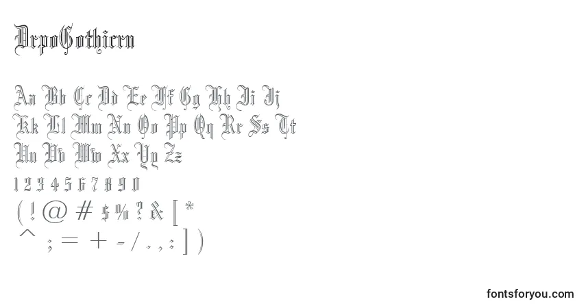 Schriftart DrpoGothicru – Alphabet, Zahlen, spezielle Symbole