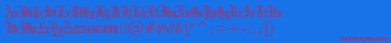 DrpoGothicru-Schriftart – Rote Schriften auf blauem Hintergrund