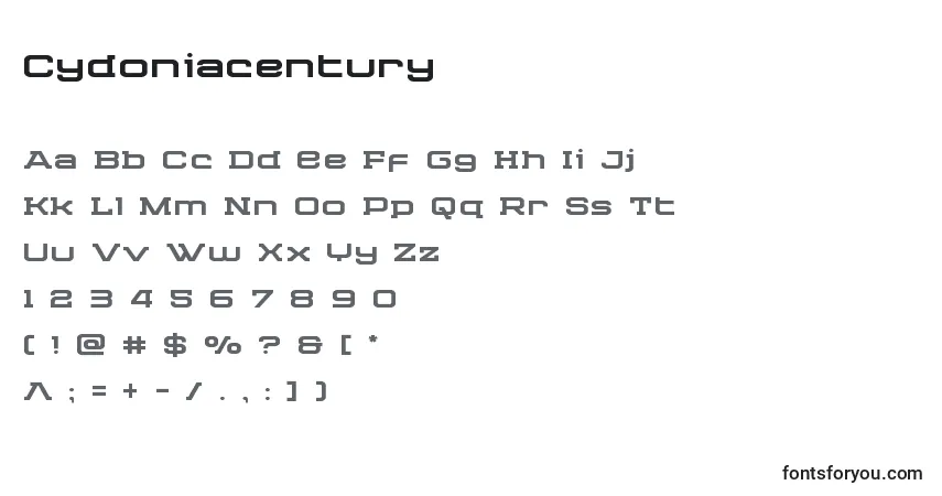 Cydoniacentury-fontti – aakkoset, numerot, erikoismerkit