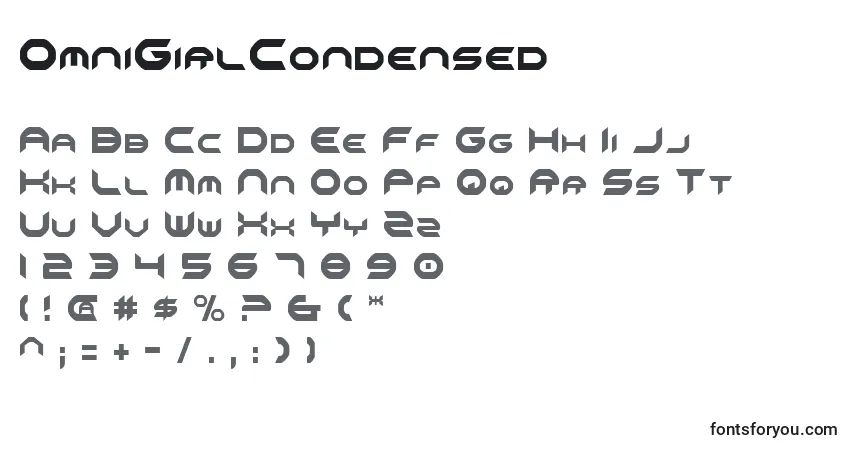 A fonte OmniGirlCondensed – alfabeto, números, caracteres especiais