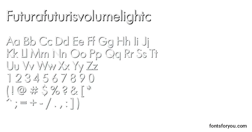 Шрифт Futurafuturisvolumelightc – алфавит, цифры, специальные символы