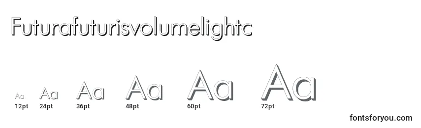 Größen der Schriftart Futurafuturisvolumelightc