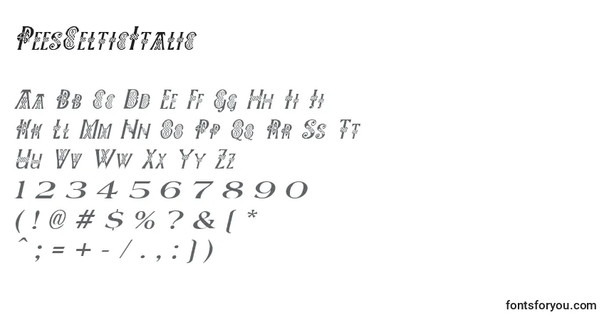 A fonte PeesCelticItalic – alfabeto, números, caracteres especiais