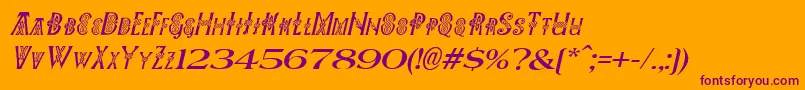 PeesCelticItalic-Schriftart – Violette Schriften auf orangefarbenem Hintergrund