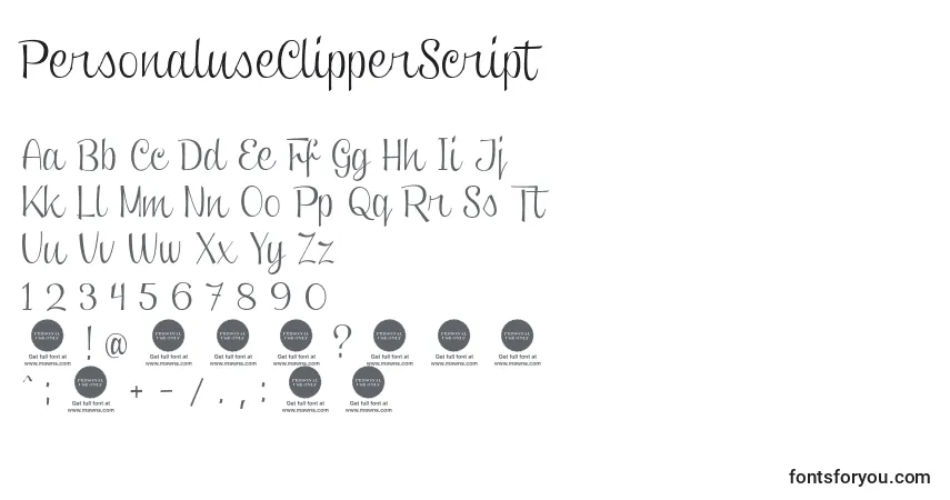PersonaluseClipperScript-fontti – aakkoset, numerot, erikoismerkit
