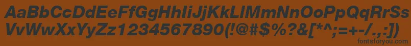Czcionka HelveticaLt86HeavyItalic – czarne czcionki na brązowym tle