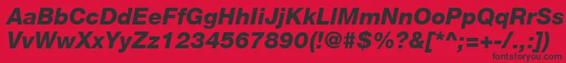 HelveticaLt86HeavyItalic-fontti – mustat fontit punaisella taustalla