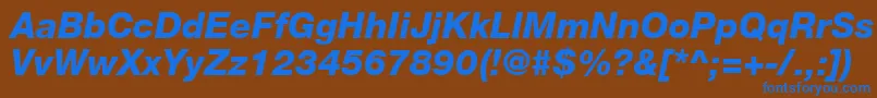 HelveticaLt86HeavyItalic-fontti – siniset fontit ruskealla taustalla