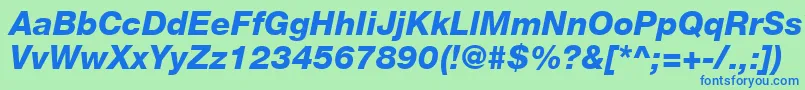 HelveticaLt86HeavyItalic-Schriftart – Blaue Schriften auf grünem Hintergrund