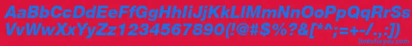 HelveticaLt86HeavyItalic-fontti – siniset fontit punaisella taustalla
