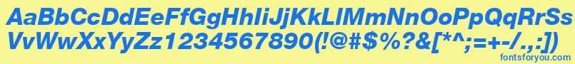 HelveticaLt86HeavyItalic-Schriftart – Blaue Schriften auf gelbem Hintergrund