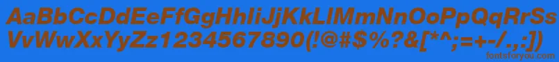 HelveticaLt86HeavyItalic-Schriftart – Braune Schriften auf blauem Hintergrund