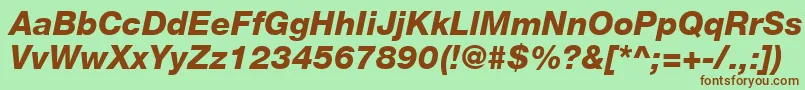 Fonte HelveticaLt86HeavyItalic – fontes marrons em um fundo verde