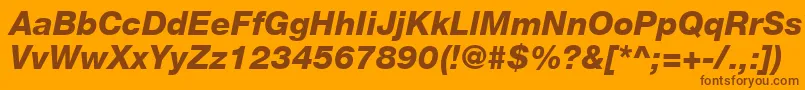 フォントHelveticaLt86HeavyItalic – オレンジの背景に茶色のフォント