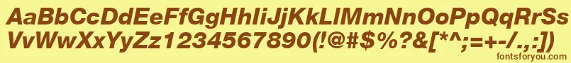 Fonte HelveticaLt86HeavyItalic – fontes marrons em um fundo amarelo