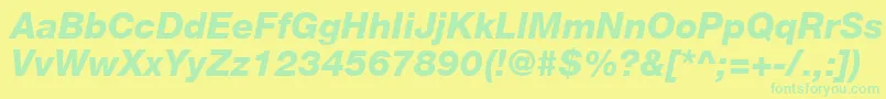 HelveticaLt86HeavyItalic-Schriftart – Grüne Schriften auf gelbem Hintergrund