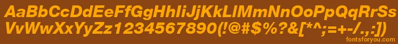 フォントHelveticaLt86HeavyItalic – オレンジ色の文字が茶色の背景にあります。