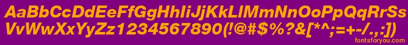 HelveticaLt86HeavyItalic-Schriftart – Orangefarbene Schriften auf violettem Hintergrund