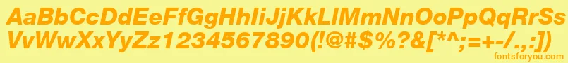 フォントHelveticaLt86HeavyItalic – オレンジの文字が黄色の背景にあります。
