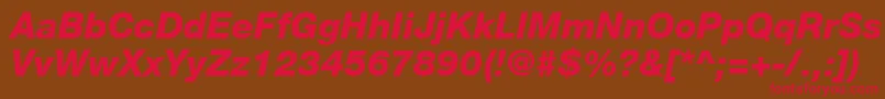 HelveticaLt86HeavyItalic-fontti – punaiset fontit ruskealla taustalla