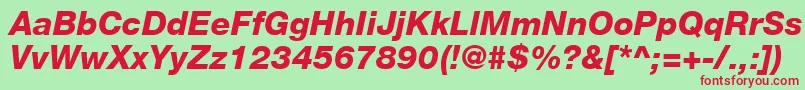 HelveticaLt86HeavyItalic-Schriftart – Rote Schriften auf grünem Hintergrund