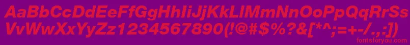 HelveticaLt86HeavyItalic-fontti – punaiset fontit violetilla taustalla