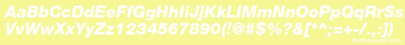 HelveticaLt86HeavyItalic-Schriftart – Weiße Schriften auf gelbem Hintergrund