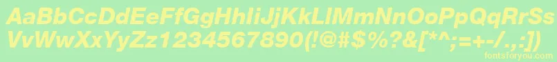 HelveticaLt86HeavyItalic-Schriftart – Gelbe Schriften auf grünem Hintergrund