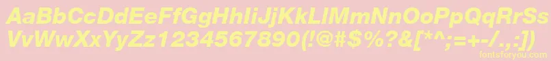 HelveticaLt86HeavyItalic-fontti – keltaiset fontit vaaleanpunaisella taustalla