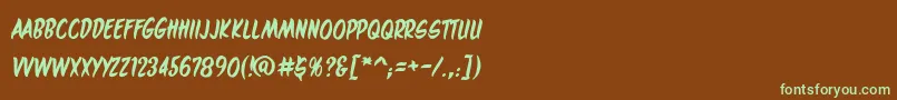 フォントMaroonedonmars – 緑色の文字が茶色の背景にあります。