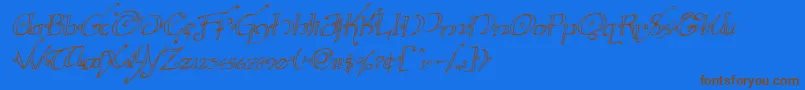 フォントHollyjinglerotal – 茶色の文字が青い背景にあります。