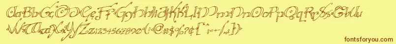 フォントHollyjinglerotal – 茶色の文字が黄色の背景にあります。