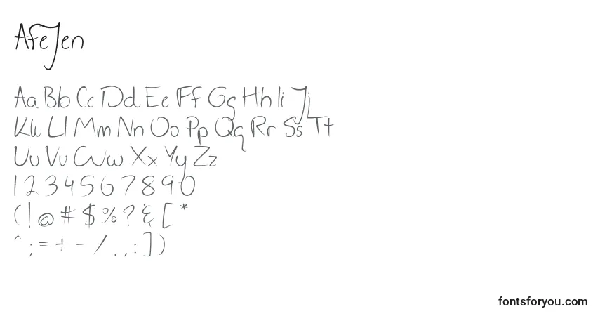 A fonte AfeJen – alfabeto, números, caracteres especiais