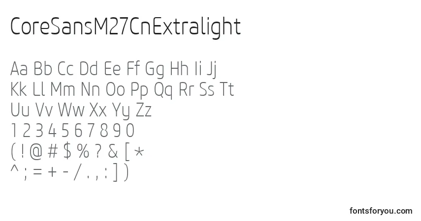 Czcionka CoreSansM27CnExtralight – alfabet, cyfry, specjalne znaki