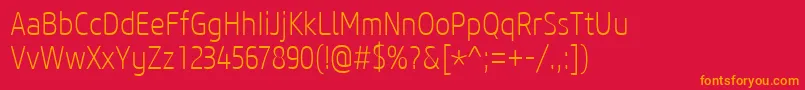 CoreSansM27CnExtralight Font – Orange Fonts on Red Background