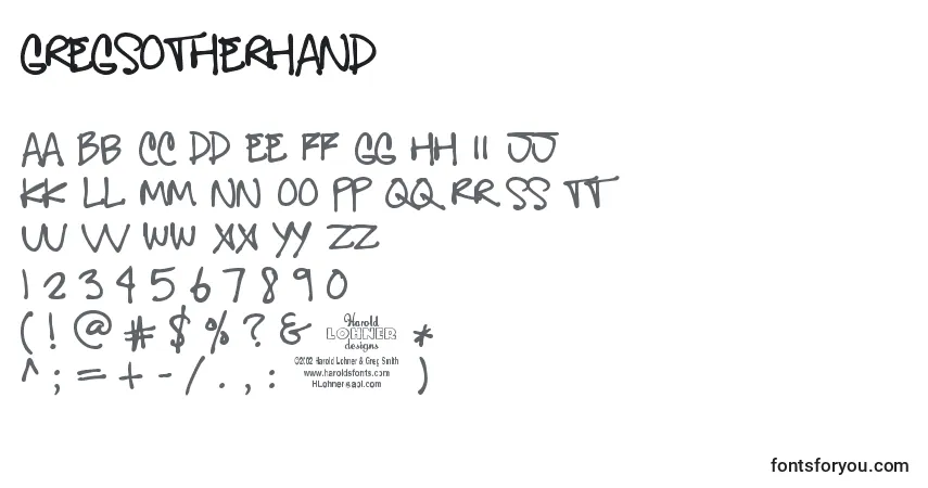 A fonte GregsOtherHand – alfabeto, números, caracteres especiais