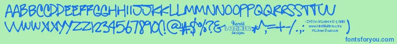 Fonte GregsOtherHand – fontes azuis em um fundo verde
