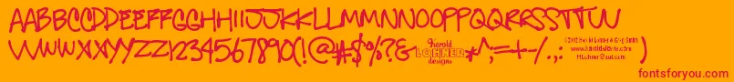 GregsOtherHand Font – Red Fonts on Orange Background