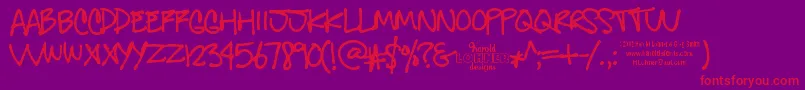 More about GregsOtherHand Font GregsOtherHand Font – Red Fonts on Purple Background