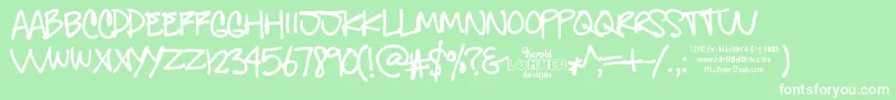 Weitere Informationen zur GregsOtherHand-Schriftart GregsOtherHand-Schriftart – Weiße Schriften auf grünem Hintergrund
