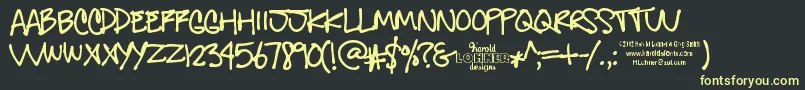 Weitere Informationen zur GregsOtherHand-Schriftart GregsOtherHand-Schriftart – Gelbe Schriften auf schwarzem Hintergrund