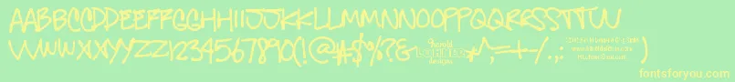 Weitere Informationen zur GregsOtherHand-Schriftart GregsOtherHand-Schriftart – Gelbe Schriften auf grünem Hintergrund